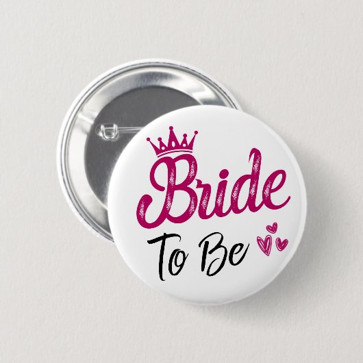 "Braut, zum Weiß mit rosa Krone und schwarzem Text Button (Vorne & Hinten)