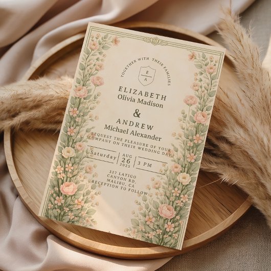 Brautbogen im Vintage-Rosengarten Einladung