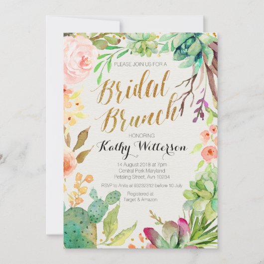 BrautBruncheinladung Succulentkaktus Einladung (Vorderseite)