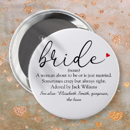 Brautdefinition, Brautparty, Hochzeit Button
