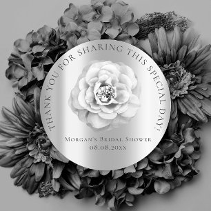 Brautdusche 16. Dankeschön Rose Grau Silber Runder Aufkleber