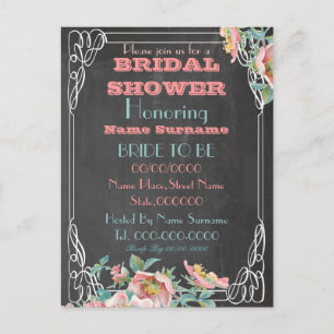 Brautdusche aus Kalkbrett Einladungspostkarte