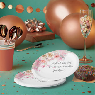 Brautdusche aus weißem und goldenem Wasser Pappteller