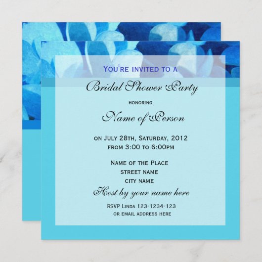 Brautdusche, blaue Blume Einladung (Vorne/Hinten)