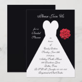 Brautdusche Einladung - Bridal Gown Rote Rosen (Vorne/Hinten)