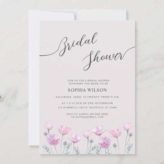 Brautdusche Einladung delikate Blume. (Vorderseite)