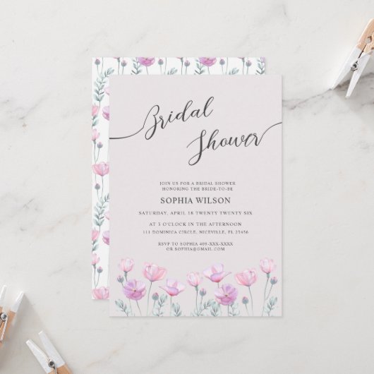 Brautdusche Einladung delikate Blume. (Vorderseite/Rückseite Beispiel)