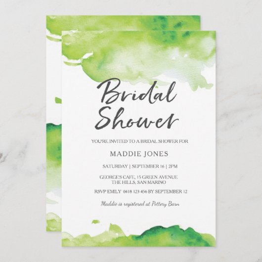 Brautdusche Einladung | Grüne Wasserfarbe (Vorne/Hinten)