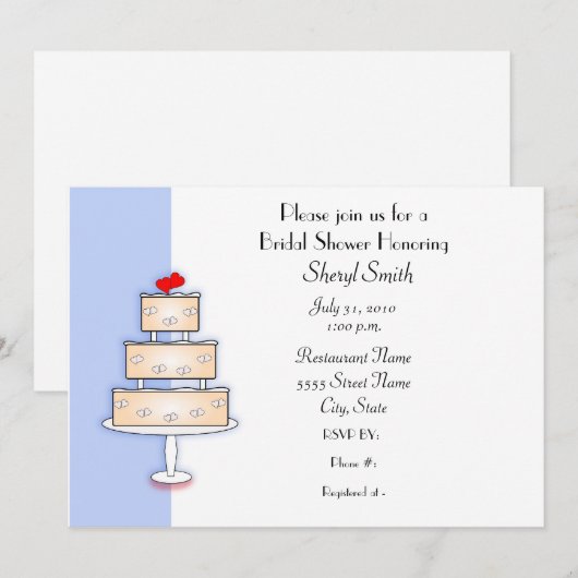 Brautdusche Einladung mit Hochzeitskuchen (Vorne/Hinten)