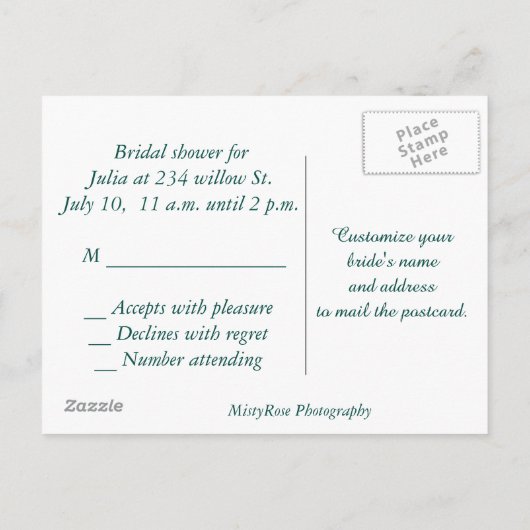 Brautdusche Einladung Postkarte (Rückseite)