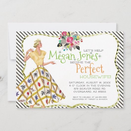 Brautdusche Einladung | Retro-Hausfrau (Vorderseite)