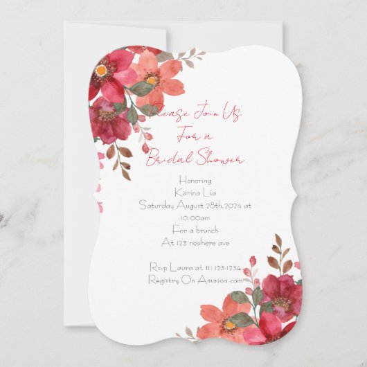 Brautdusche Einladung rosa Blumendesign (Vorderseite)