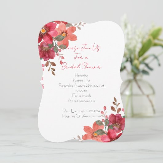 Brautdusche Einladung rosa Blumendesign (Stehend Vorderseite)