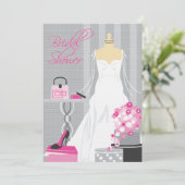 Brautdusche Einladung| Rosa und Silber Einladung (Stehend Vorderseite)