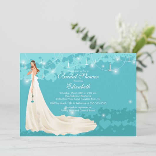 Brautdusche Einladung Trendy Türkis (Stehend Vorderseite)