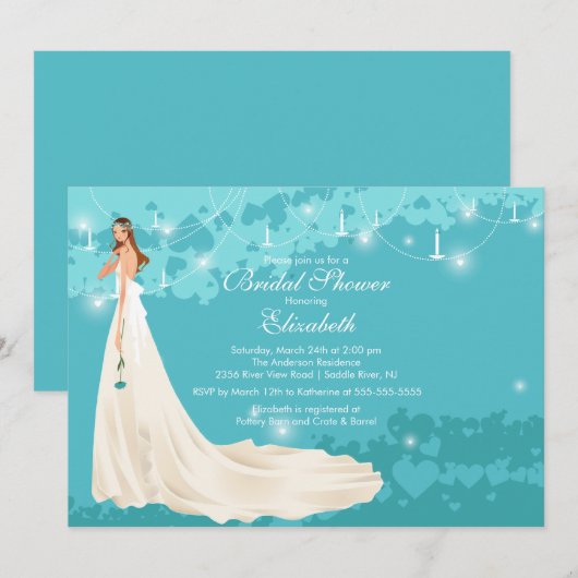 Brautdusche Einladung Trendy Türkis (Vorne/Hinten)