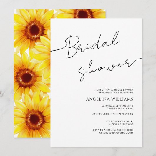 Brautdusche Einladung Wasserfarben Sonnenblume (Vorne/Hinten)