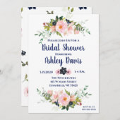 Brautdusche Einladungen Rosa Navy Blumenbrunch (Vorne/Hinten)