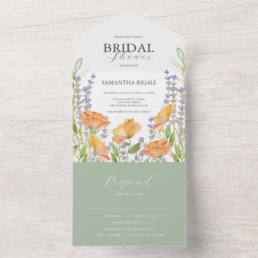 Brautdusche Einladungen Wasserfarben Wildblumen (Innen Boden)