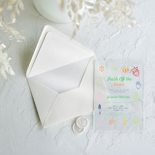 Brautdusche frisch vom Markt Acryleinladungen