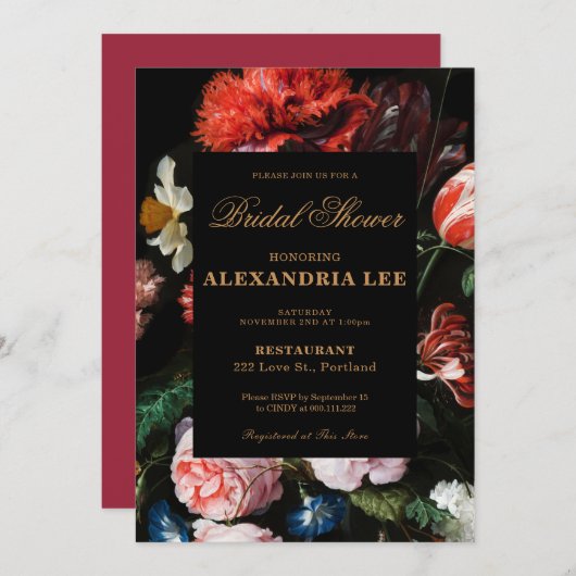 Brautdusche Hochzeit Einladung Schwarze Blume (Vorne/Hinten)