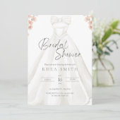 Brautdusche Hochzeitskleid Rosa Blumenbraun Einlad Einladung (Stehend Vorderseite)