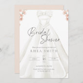 Brautdusche Hochzeitskleid Rosa Blumenbraun Einlad Einladung (Vorne/Hinten)