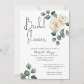 Brautdusche in Weiß und Grün Rose Einladung (Vorderseite)