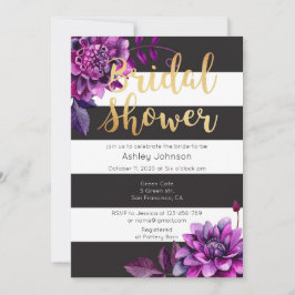 Brautdusche lädt Gold ein. Schwarz und lila Einladung