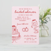 Brautdusche mit rosa und rosa Motiv Einladung (Stehend Vorderseite)