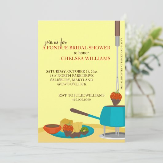Brautdusche oder Fondue-Party Einladung (Stehend Vorderseite)
