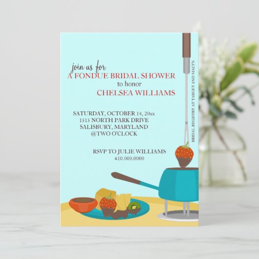 Brautdusche oder Fondue-Party Einladung (Stehend Vorderseite)