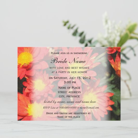 Brautdusche, orangefarbene Blume Einladung (Stehend Vorderseite)