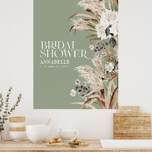 Brautdusche Pampas Terrakotta modern sagegrün Poster