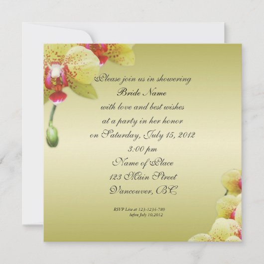 Brautduscheinladungen.Gelbe orchide Blume Einladung (Vorderseite)