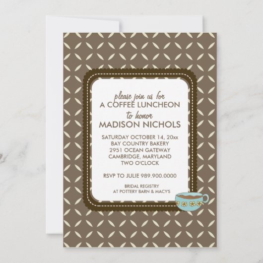 Brautduscheinladungen oder Coffee-Luncheon-Veranst Einladung (Rückseite)