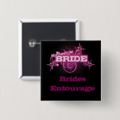 Bräuteentourage-Quadrat-Button (SCHWARZES u. ROSA) Button (Vorne & Hinten)