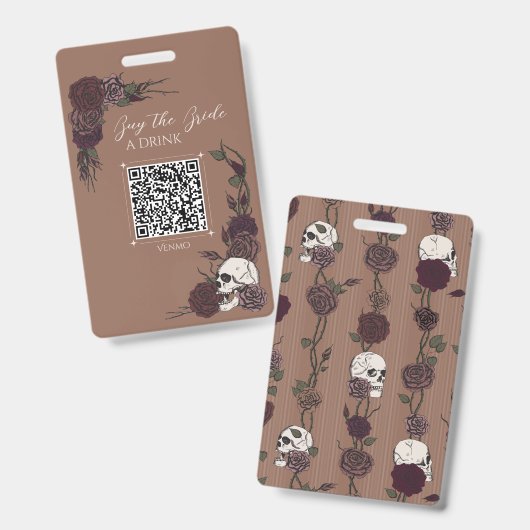 Brautgetränk Bezahlen Tan Totenkopf QR Abzeichen Ausweis (Vorder- & Rückseite)