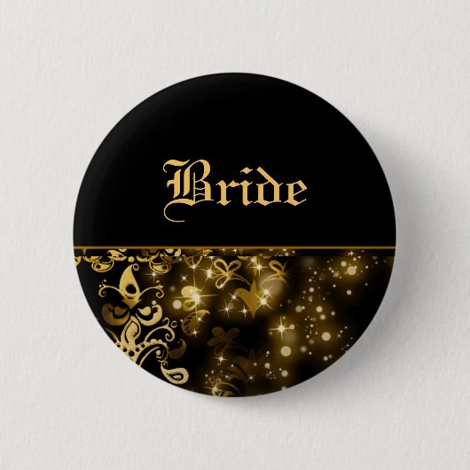 Brautgoldschwarz-Hochzeits-Brautparty Button (Vorderseite)