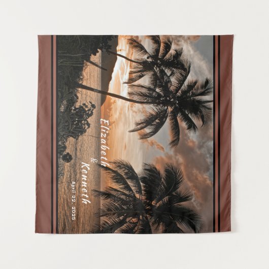 Brautgroom Hochzeit tropischer Sonnenuntergang Cus Wandteppich (Vorderseite (Horizontal))