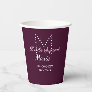 Brautgruppe Name Monogramm Brautjungfer Mauve Pappbecher
