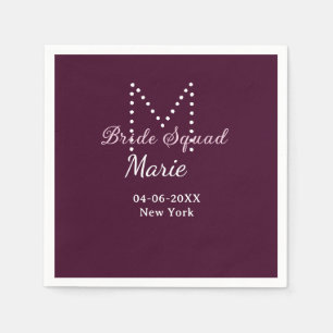 Brautgruppe Name Monogramm Brautjungfer Mauve Serviette