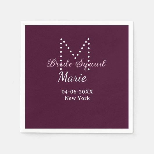 Brautgruppe Name Monogramm Brautjungfer Mauve Serviette (Vorderseite)