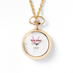 Brautgruppe Name Monogramm Brautjungfer rosa Datum Armbanduhr