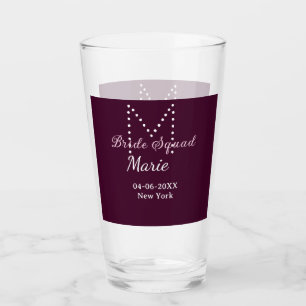 Brautgruppe Namen Monogramm Brautjungfer Mauve Glas