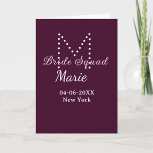 Brautgruppe Namen Monogramm Brautjungfer Mauve Karte