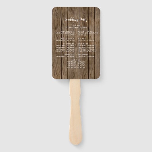 Brautholz-Hochzeitsprogramm für rustikale Kalligra Fächer (Rückseite)