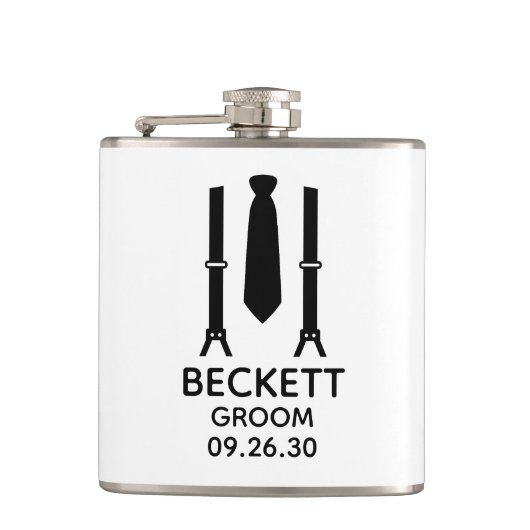 Bräutigam Black Tie Flachmann (Vorderseite)