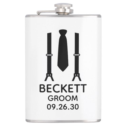 Bräutigam Black Tie Flachmann (Vorderseite)