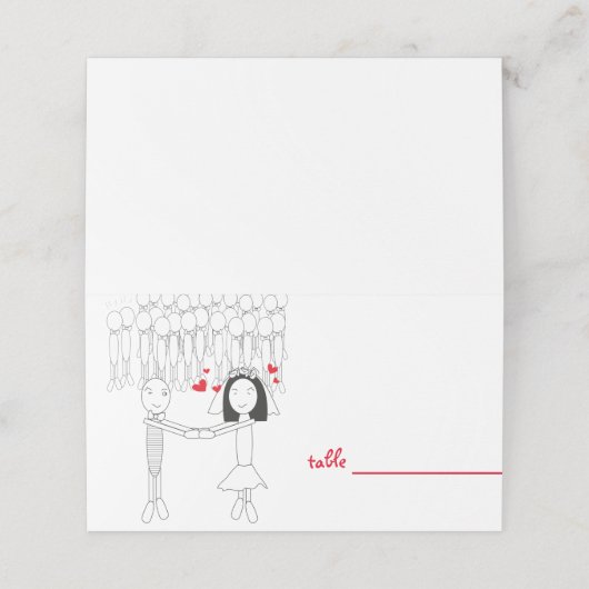 Bräutigam Cartoon mit Platzkarten aus rotem Herzen (Außenseite Aufgefaltet)